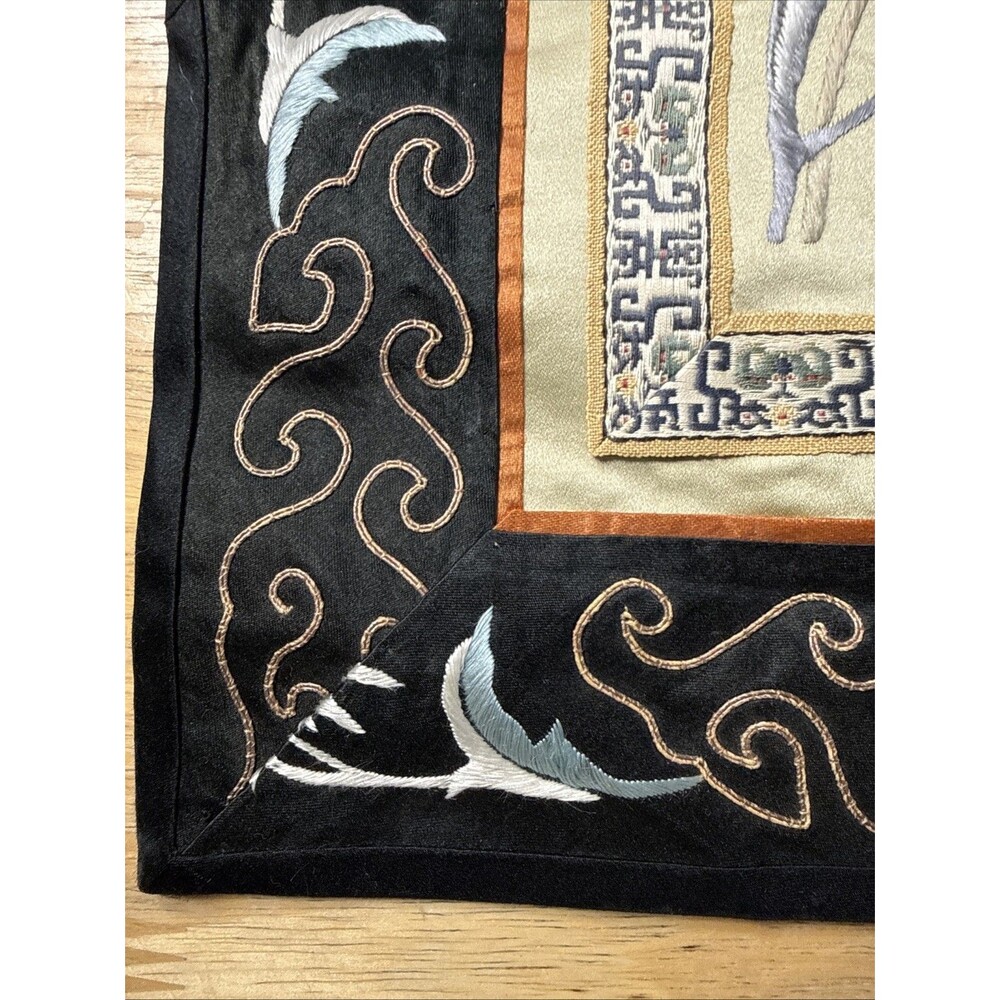 Vintage Asian Silk Hand Embroidered Tapestry Floral Bird Design 13”x26” - Picture 10 of 16